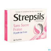 Strepsils S/sucre Fraise Past 36